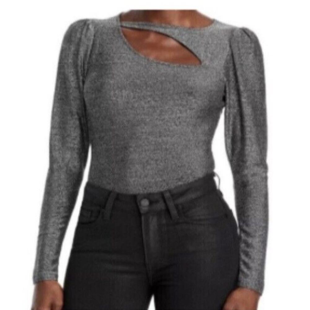 n:philanthropy Black Silver Shimmer Cut Out Long Sleeve Top Size Small NWT